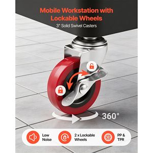Chariot utilitaire robuste à 3 niveaux, capacité de 300 lb, roues pivotantes à 360 degrés avec freins, chariot de service roulant en plastique pour la cuisine - Product Image 4
