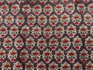 ผ้าฝ้ายพิมพ์ลายบล็อกสีน้ำตาล ลายดอกบูติ ผ้าฝ้ายทำมือจากอินเดีย ผ้าพิมพ์ลายแบบดั้งเดิมจากเมืองชัยปุระ - Product Image 3