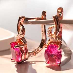 Boucles d'oreilles vintage en saphir rose, argent sterling 925, plaqué or rose 14 carats, vermeil, pierre de naissance de septembre, cadeau pour mariage ou fête - Product Image 3