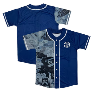 เสื้อเบสบอลสีน้ำเงินสำหรับผู้ชาย พิมพ์ลายดนตรีด้วยเทคนิค Sublimation แห้งเร็ว แขนสั้น ออกแบบและโลโก้ได้ตามต้องการ เสื้อซอฟต์บอลสำหรับผู้ชาย - Product Image 2