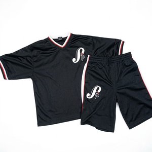 Conjuntos de camisas y pantalones cortos negros para hombre con logo impreso personalizado, los más demandados, para verano, ropa de calle, conjuntos transpirables para hombre. - Product Image 1
