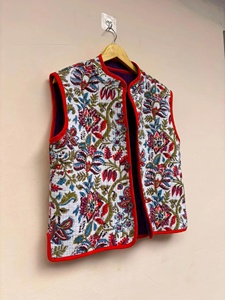 Embroidered <b>Velvet</b> Beaded Floral Pattern V-neck Single Button Closure Short Vintage Boho Vest Indian Ethnic Sleeveless <b>Jacket</b> - Product Image 1