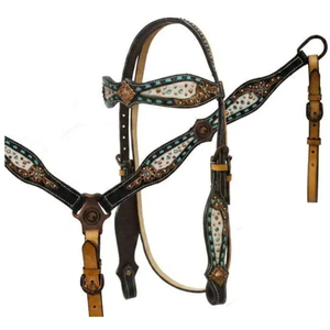 Cabezada de cuero estilo western con riendas, para caballo, para senderismo, ocio y barriles, con arnés de pecho y diseño de una oreja. - Product Image 2