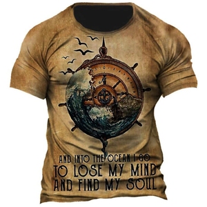 New <b>Vintage</b> T -Shirt Men's Summer Short -Sleeved Navigation <b>Compass</b> 3d Print T -Shirt Fashion British Men's Clothing Streetwear - Product Image 4