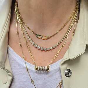 41cm Paperclip Chain Horizon Round Baguette Lab Grown Diamond Necklace Solitaire Minimalist Lobster Clap Layering 14K <b>Solid</b> <b>Gold</b> - Product Image 6