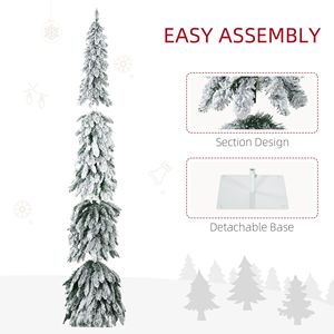 Tall Prelit Pencil Christmas Tree with Warm White LED <b>Lights</b> Colorful Snow Flocked Artificial <b>Branches</b> for Holiday Decor - Product Image 2