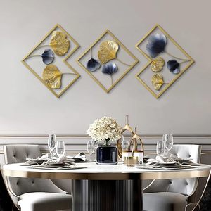 Modern Metal <b>Wall</b> Art Set Gold Framed Foliage <b>Decor</b> Geometric Design Home Decoration Pieces Glam Style Handmade <b>Wall</b> Hanging - Product Image 2