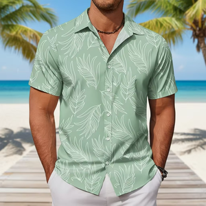 Chemise hawaïenne pour homme à manches courtes, imprimé palmiers, col rabattu, chemise d'été pour les vacances, tissu popeline respirant - Product Image 4