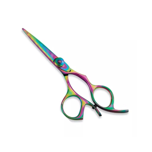Ciseaux de coiffure professionnels en acier inoxydable, lame tranchante, manche moyen, pour droitiers, finition arc-en-ciel, ciseaux de salon - Product Image 5