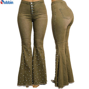 Nuevos Jeans de Mujer Talla Grande, Diseño Casual Moderno, Alta Calidad, Estilo Urbano, con Cuentas, Ajustados, Elásticos y Acampanados - Product Image 5