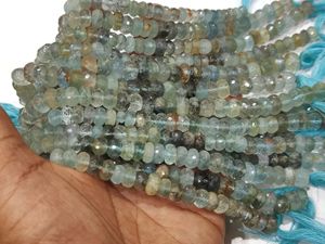 Natural <b>Moss</b> Aquamarine Rondelle Faceted Shaded 8-9mm Gemstone Beads Strand 8 inches long - Product Image 4
