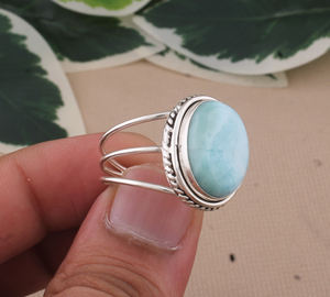 ลาริมาร์ธรรมชาติ 925 เงินสเตอร์ลิงคลาสสิกแหวนงานแต่งงานสำหรับผู้หญิงของแท้สีฟ้ารูปแบบทะเลเครื่องประดับคุณภาพสูง - Product Image 1