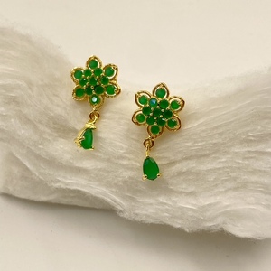 Best Selling Emerald Green Floral Pendant Necklace Set 22K Gold Plated Brass Jewelry Matching Stud <b>Earrings</b> - Product Image 2