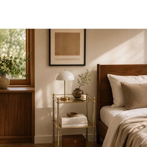 Modern Luxury Brass Three Tier <b>Storage</b> <b>Shelf</b> Rectangular Standing Type Metal Chrome Plated Living Room Decor - Product Image 3