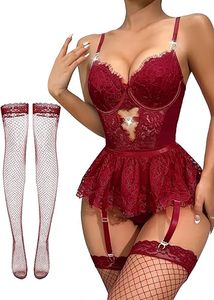 Wire Free Padded Breathable <b>Sexy</b> Solid Woven Lingerie Teddy Bodysuit Skirt <b>Set</b> - Product Image 4