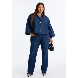 Women's Oversized Denim <b>Shirt</b> Long Sleeve Button Front Loose Fit Jean Tops Custom Twin City Wholesale Supplier Factory Fashion - Product Image 5
