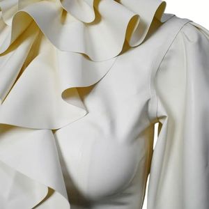 Black Yellow PU <b>Leather</b> Bodycon Midi Dress Long Sleeve O-Neck Contrast Color Block Zippers Party Wear - Product Image 2