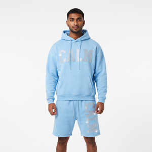 Men Loose Fit Rhinestone <b>Sweat</b> Shorts <b>Set</b> 100% Fleece Polyester Hooded Baggy Drop Shoulder Winter <b>Sweat</b> Short <b>Set</b> Men's - Product Image 6