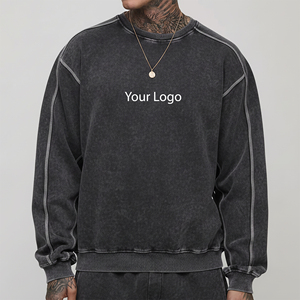 High Quality Casual Wear Drop Shoulder Contrast <b>Stitch</b> Sweatshirt For Men Custom Made Fashionable O-Neck Acid Washed Sweatshirt - Product Image 1