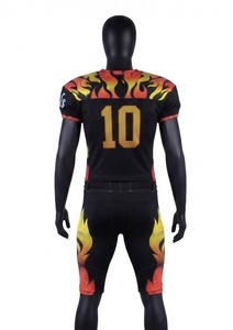 Maillot de football américain personnalisé avec imprimé flamme, design sublimé, col en V, manches courtes, tissu respirant, uniforme ajusté pour homme adulte - Product Image 6