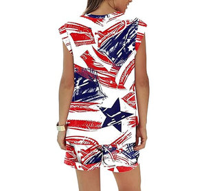 Wholesale Women Vintage Pattern Solid Casual Summer Lace <b>Ankle</b> Button O-Neck Short Sleeve Outdoor Athletic Matching Sets 100% - Product Image 4