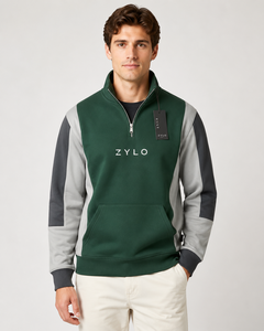 Sweat à capuche zippé pour homme, en polaire d'hiver, coupe oversize à épaules tombantes, color block, avec logo brodé personnalisé et appliqué, 100% coton, OEM - Product Image 1