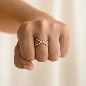 Moissanite Criss Cross <b>Ring</b> 925 Sterling Silver Gold Plated <b>Dainty</b> X Shape Princess Cut Prong Setting Vintage Women's Wedding - Product Image 2