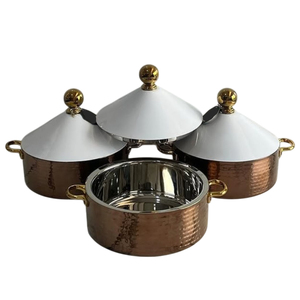 Luxurious Copper Finish Stainless Steel Double Wall Insulated Hot <b>Pot</b> Casserole Dish Food Warmer Serving <b>Set</b> for Home Use - Product Image 1