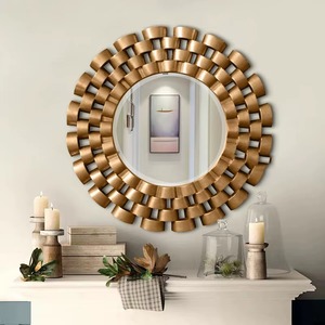 Luxury <b>Gold</b> Round Handmade Contemporary Decorative Glass Wall <b>Mirror</b> Modern Metal <b>Frame</b> Living Room Home Decor REHMAN CRAFT - Product Image 3