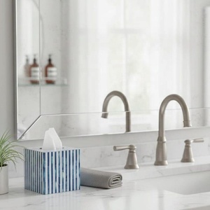 Boîte à mouchoirs en os incrusté bleu et blanc |   Porte-mouchoirs décoratif fait main par Handmade Collection - Product Image 5