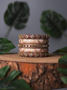 Gold Plated Handmade Kundan Thread Bangle Set With CZ Zircon Geometric Pattern Women's Classic Wedding Jewelry Fashion Bangle - Product Image 3