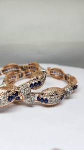 Bracelet en diamant en or rose 14 carats bijoux fins avec pierre bleue cultivée en laboratoire GH-SI bracelets et bracelets en diamant certifiés IGI - Product Image 4