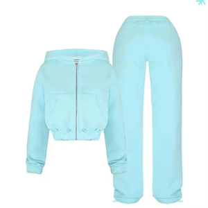 Women's 2 Piece Fleece Sweatshirt Set Hooded Full Sleeve Solid Color Loose Fit Casual All Seasons <b>Mint</b> <b>Green</b> - Product Image 5