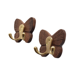 Gancho de Pared Decorativo de Madera con Forma de Mariposa y Ganchos Dobles de Latón, Perchero de Madera Vintage para Ropa, Sombreros, Bolsos, Toallas, Llaves - Product Image 3