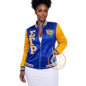 Chaqueta Universitaria Acolchada Bordada en Satén Personalizada de Sigma Gamma Rho, Tesoros Griegos, de Alta Calidad, Transpirable e Impermeable - Product Image 4