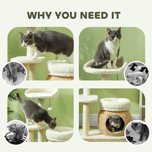 Cream White 31\" <b>Cat</b> Tree Tower with <b>Scratching</b> <b>Posts</b> Condo Beds Platform Toy Ball <b>for</b> Indoor <b>Cats</b> - Product Image 6