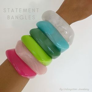 Brazalete de Resina con Diseño de Mármol Blanco, Azul, Verde, Lima y Rosa, Brazalete Ancho y Grueso para Mujer, Brazalete Brillante, Joyería de Moda, Acrílico - Product Image 1