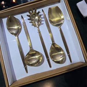 Gold Plated Serving Spoon Set <b>Mirror</b> Finish Long Handle Metal Utensils Modern Design Durable Kitchenware - Product Image 2