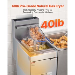 Friteuse professionnelle à 3 brûleurs en acier inoxydable avec deux paniers réglables, sur pied, pour restaurants - Product Image 2