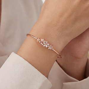 18K Rose Gold Plated Adjustable Floral Diamond Open Cuff <b>Bangle</b> <b>Bracelet</b> for Women | Elegant Flower Design Jewelry Gift - Product Image 3