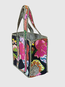 Sac fourre-tout en toile brodée bohème avec motif floral, sac de shopping pour femmes, toutes saisons, fermeture ouverte - Product Image 3