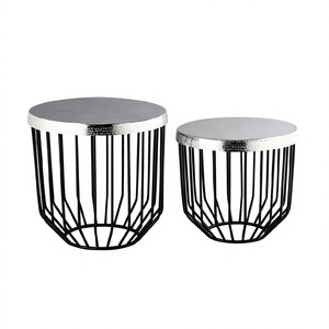 Mesa de Centro Redonda Moderna Plateada y Negra Hecha a Mano con Fácil Montaje, Mueble Único para Decoración de Sala de Estar, Hecha de Metal - Product Image 1