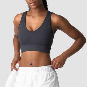 Débardeur court pour femme, design col en V profond, en Spandex/Nylon, extensible dans quatre directions, anti-transpiration, pour l'entraînement et le sport - Product Image 4
