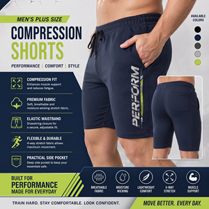 Shorts de compression pour hommes à taille élastique, imprimés, grandes tailles, pour yoga, sous-vêtement technique, gym, fitness et course à pied - Product Image 4