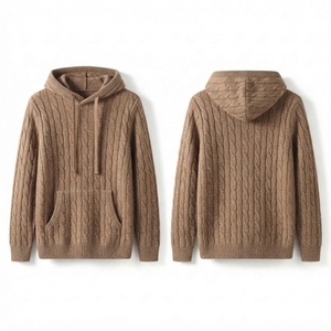 Sweat-shirt décontracté à épaules tombantes en molleton épais 100 % coton pour homme, avec logo personnalisé sur le devant et poche, en tricot uni - Product Image 4