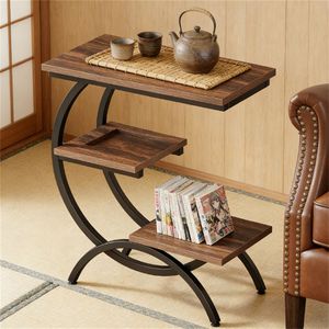 <b>C</b>-<b>Shaped</b> End <b>Table</b> Three-Layer Coffee <b>Table</b> with Storage for Small Spaces - Product Image 3