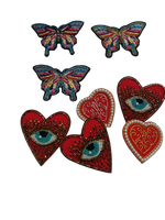 Patchs en velours personnalisés brodés à la main en 3D, en forme de cœur de papillon de luxe, avec fil de bouillon, forme personnalisée, en feutre non tissé pour chapeaux
