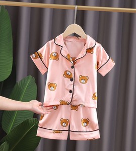 Pyjama d'été en coton pour filles, ensemble de vêtements de nuit à manches courtes avec imprimé ours - Product Image 5