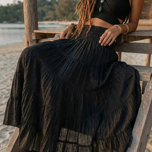 กระโปรงยาวทรงพลิ้วสำหรับผู้หญิง ผ้าฝ้ายออร์แกนิคเนื้อผ้าโปร่งบาง สไตล์โบฮีเมียน เหมาะสำหรับใส่ไปเที่ยวทะเลในช่วงฤดูร้อน ราคาขายส่ง - Product Image 1