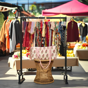 Bolsa de lona de algodón con estampado de bloque de mano, bolso de viaje ligero de gran capacidad, acolchado hecho a mano para mujer - Product Image 1